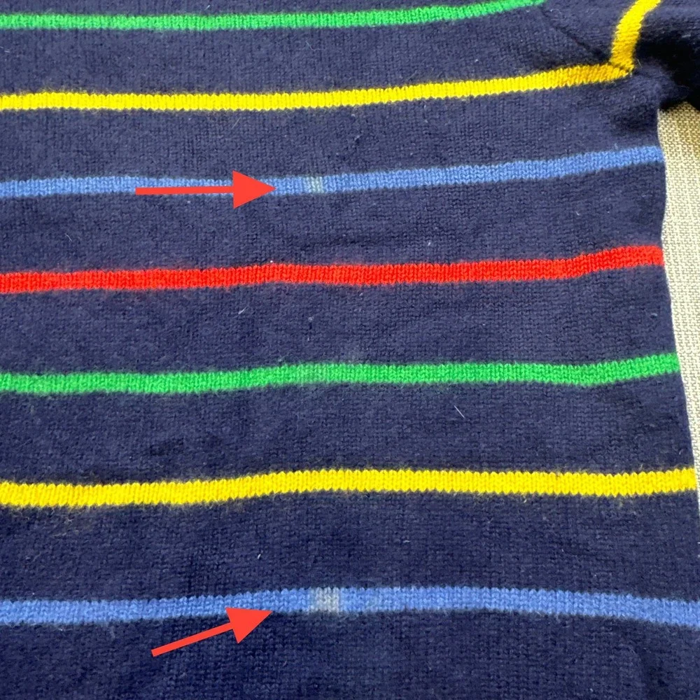 Vintage Polo Ralph Lauren Sweater Mens L / XL Blue Striped 100% Lambs Wool Crew*